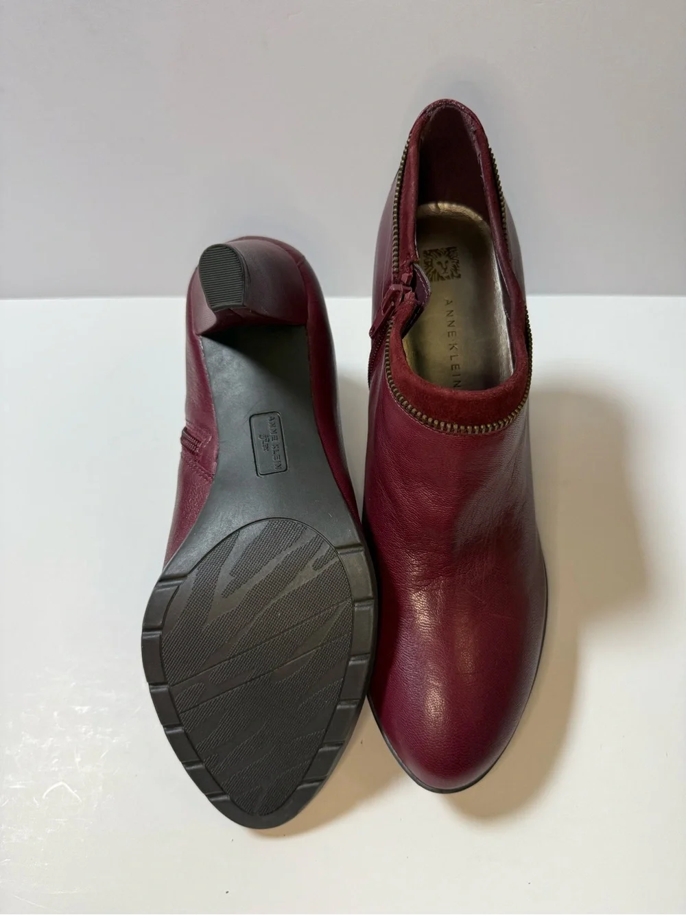 Anne Klein Wine Leather Ankle Booties